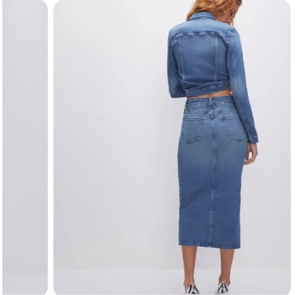 GOOD AMERICAN Slit Front Denim Midi Skirt, Pockets, Size 10/30 - Picture 4 of 7